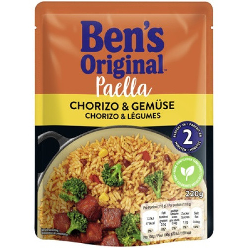Express Reis Paella mit Chorizo und Gemüse 220g Express Reis Paella mit Chorizo und Gemüse 220g