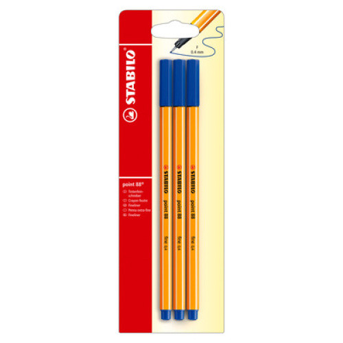 Fineliner STABILO point 88 blau 3St Fineliner STABILO point 88 blau 3St
