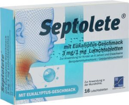 Septolete® m. Eukalyptus-Geschmack 3mg/1mg Lutschtabletten Septolete® m. Eukalyptus-Geschmack 3mg/1mg Lutschtabletten
