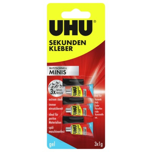 UHU SEKUNDENKLEBER blitzschnell MINIS GEL 3x1g UHU SEKUNDENKLEBER blitzschnell MINIS GEL 3x1g