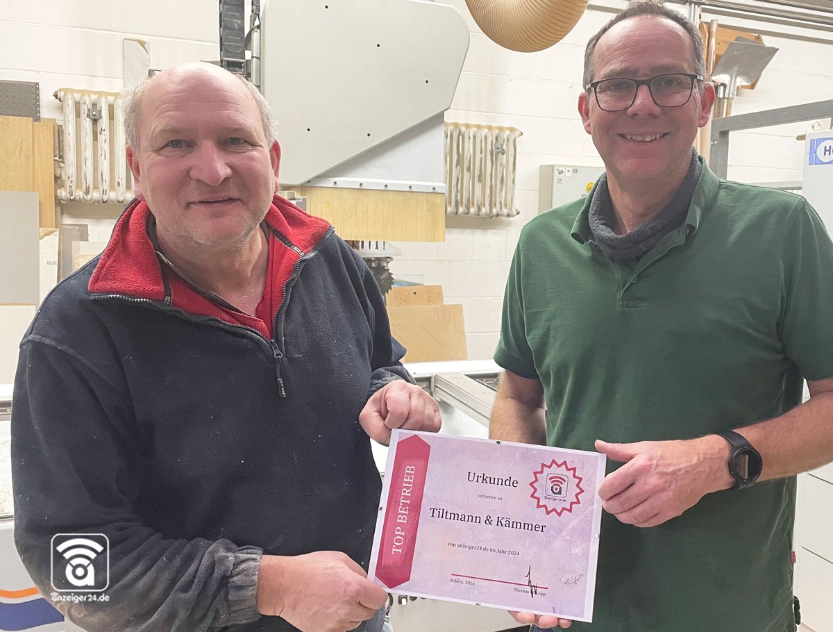 Tischlerei Tiltmann und Kaemmer in Hilden ist anzeiger24 Top Betrieb 2024