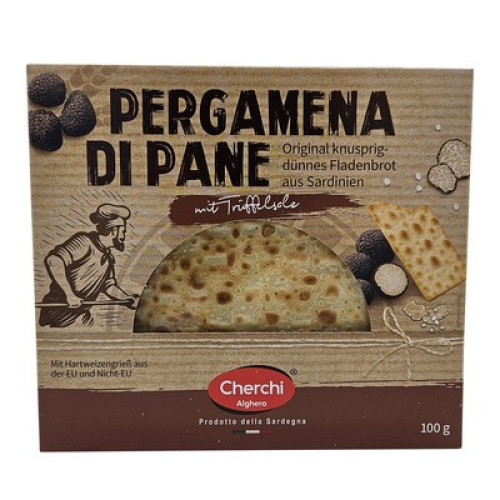Pergamena di Pane Original knusprig dünnes Fladenbrot mit Trüffelsalz 100g Pergamena di Pane Original knusprig dünnes Fladenbrot mit Trüffelsalz 100g