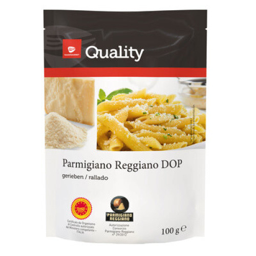 Parmigiano Reggiano DOP 1 Monate gereift gerieben 32% frisch g.U. 100g Parmigiano Reggiano DOP 1 Monate gereift gerieben 32% frisch g.U. 100g