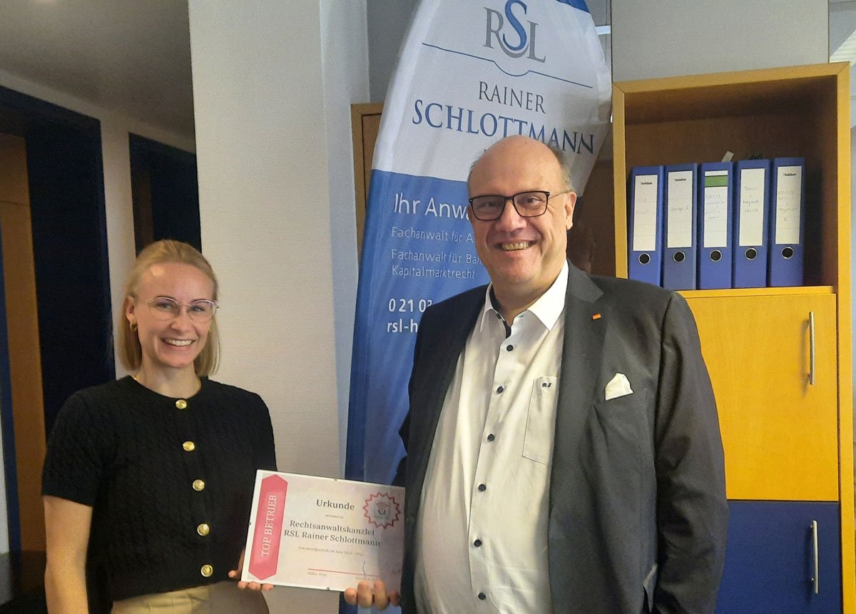 Die Rechtsanwaltskanzlei RSL Rainer Schlottmann ist anzeiger24.de Top Betrieb 2024