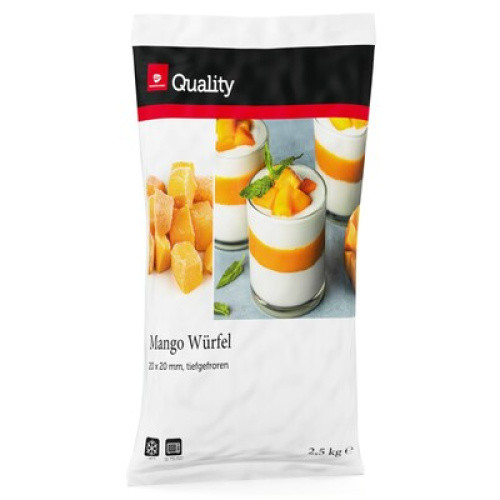 Mango Würfel 20x20mm vegan geschnitten TK 2,5kg Mango Würfel 20x20mm vegan geschnitten TK 2,5kg
