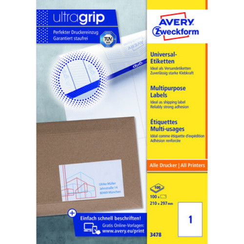 Universal-Etiketten permanent 210x297mm 100St Universal-Etiketten permanent 210x297mm 100St