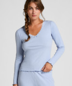 Geripptes Jersey-Top  - Blau Geripptes Jersey-Top  - Blau