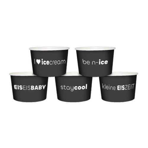 Papp-Eisbecher schwarz und weiß bedruckt 250ml 50St Papp-Eisbecher schwarz und weiß bedruckt 250ml 50St