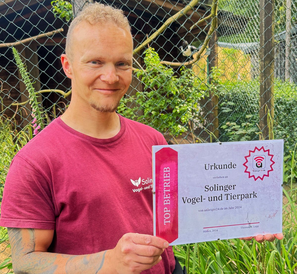 Der Vogel- und Tierpark Solingen ist anzeiger24.de Top-Betrieb 2024