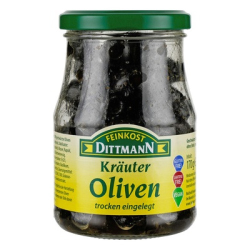 Schwarze Kräuter-Oliven 370 ml Schwarze Kräuter-Oliven 370 ml
