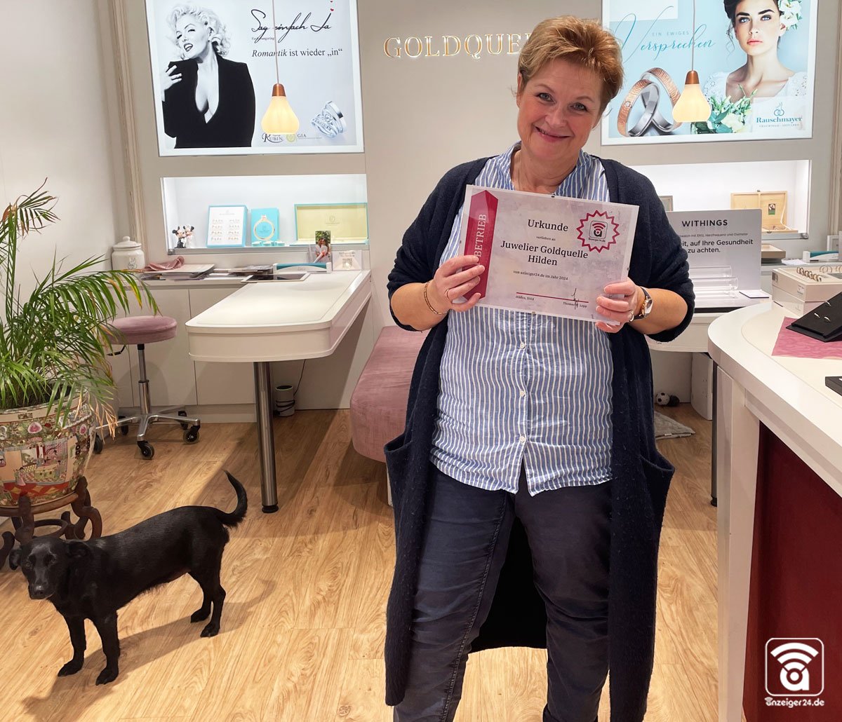 Das Juweliergeschäft Goldquelle in Hilden ist anzeiger24.de Top-Betrieb 2024   