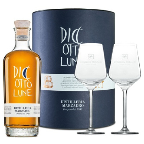 Grappa Dic´Otto Lune 41% Geschenpackung mit 2 Gläsern 0,5l Grappa Dic´Otto Lune 41% Geschenpackung mit 2 Gläsern 0,5l