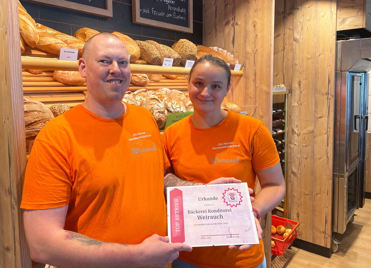 Die Bäckerei Konditorei Weirauch in Haan ist anzeiger24.de Top-Dienstleister 2024