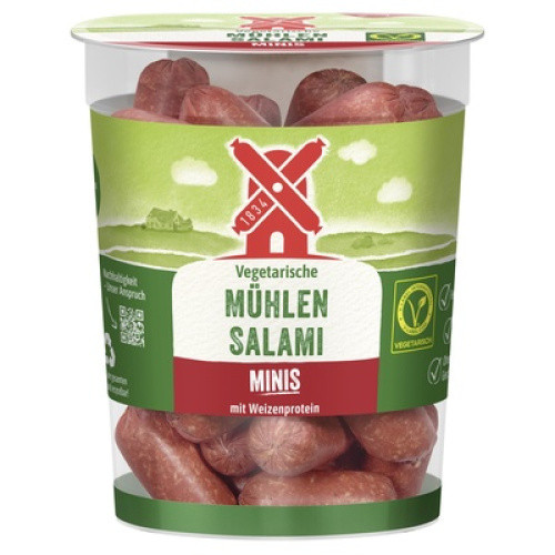 Vegetarische Mühlen Salami Minis gegart geräuchert frisch 165g Vegetarische Mühlen Salami Minis gegart geräuchert frisch 165g