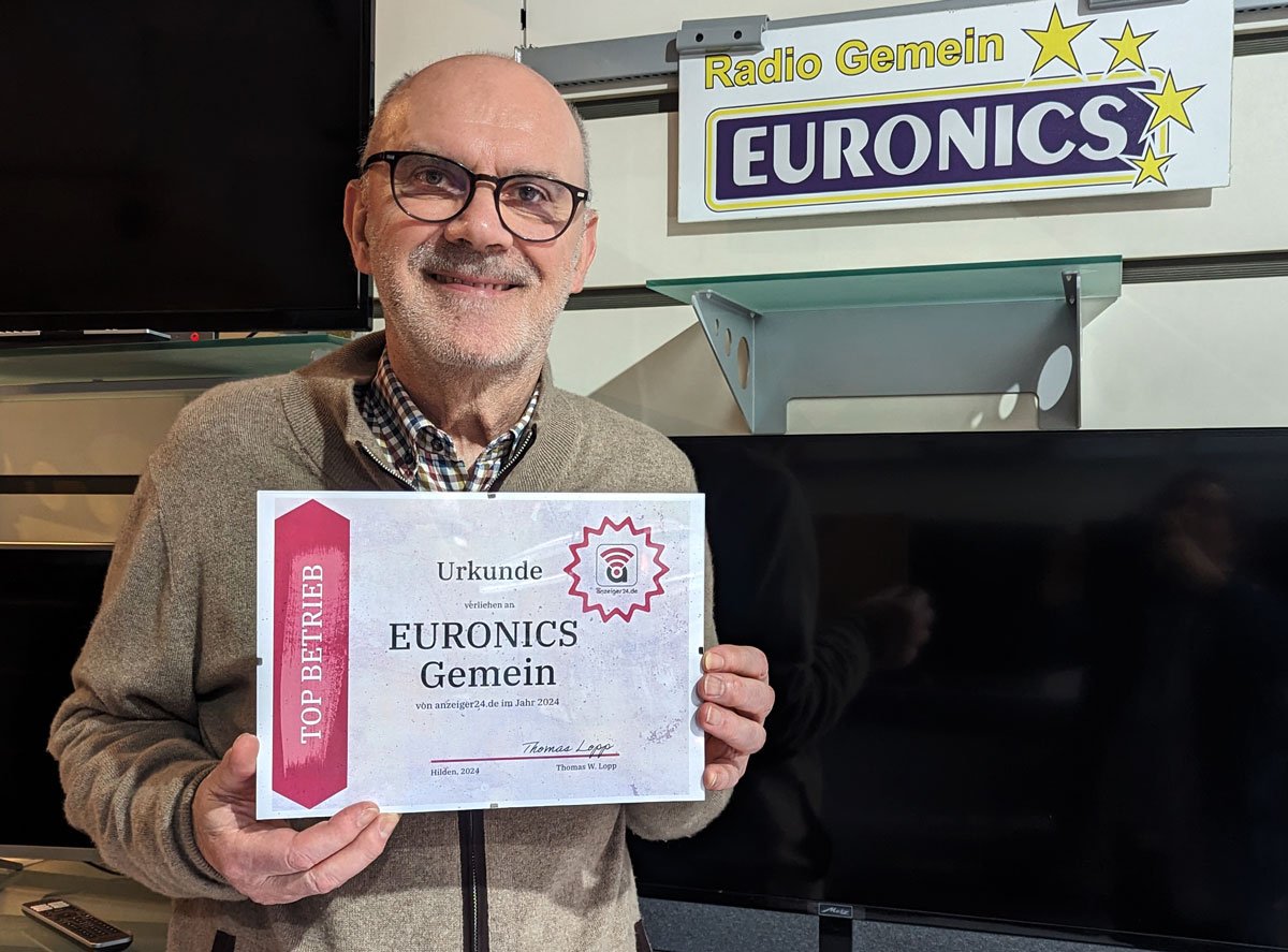 Euronics Gemein in Hilden der Spezialist für Radio TV und Satellitenanlagen ist anzeiger24.de Top-Betrieb 2024