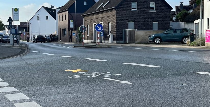Garather Weg bekommt neue Fahrbahnmarkierungen