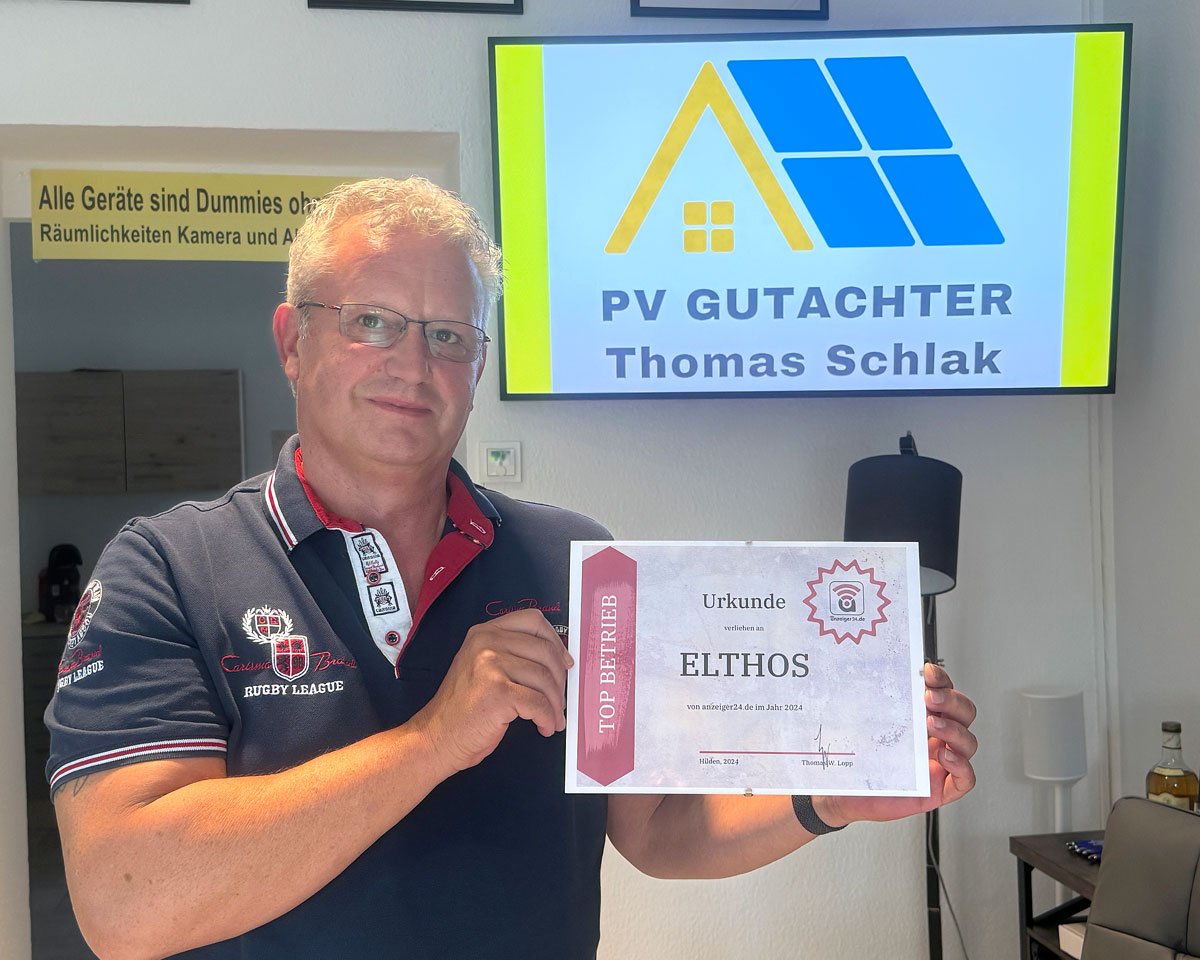 Der Elektrofachbetrieb und Photovoltaik-Spezialist Elthos in Hilden ist anzeiger24.de Top-Betrieb 2024