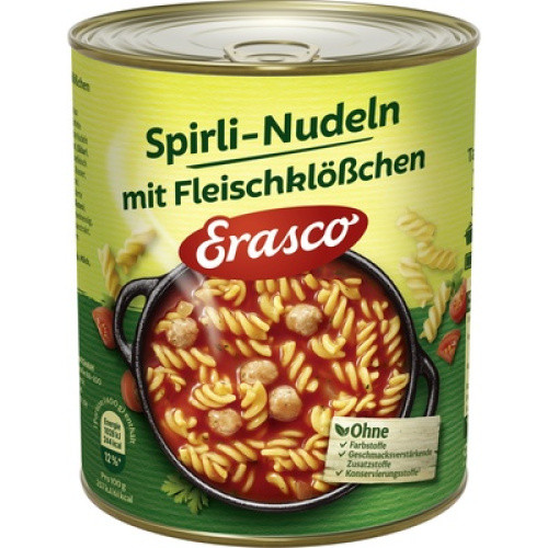 Spirli-Nudeln mit Fleischklösschen 800g Spirli-Nudeln mit Fleischklösschen 800g