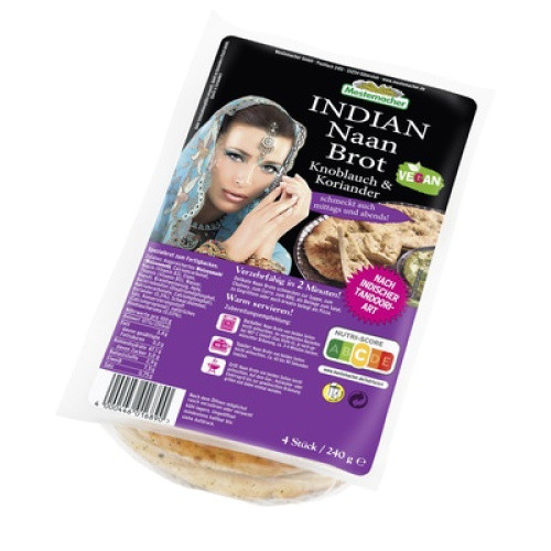 Mestermacher Mini Naan Brot Knoblauch/Koriander frisch 240g Mestermacher Mini Naan Brot Knoblauch/Koriander frisch 240g