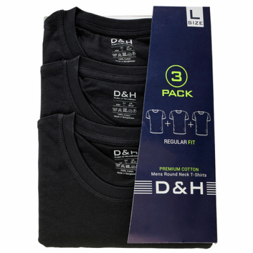 T-Shirt Größe L Schwarz Rundhals 3ST T-Shirt Größe L Schwarz Rundhals 3ST