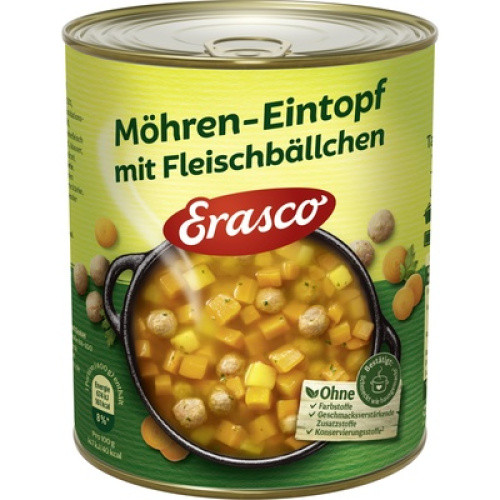 Erasco Möhren-Eintopf mit Fleischbällchen 800g Erasco Möhren-Eintopf mit Fleischbällchen 800g