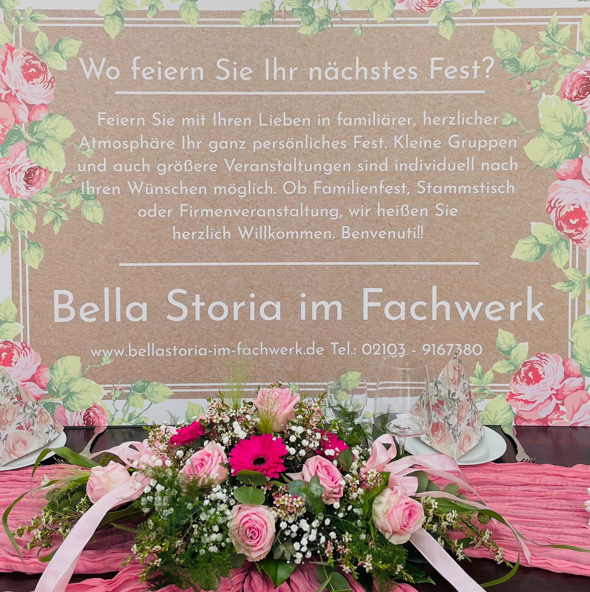 Ristorante-Bella-Storia-im-Fachwerk-Willkommensspruch