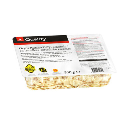 Grana Padano 14 Monate D.O.P. gehobelt mind. 32% frisch 500g Grana Padano 14 Monate D.O.P. gehobelt mind. 32% frisch 500g