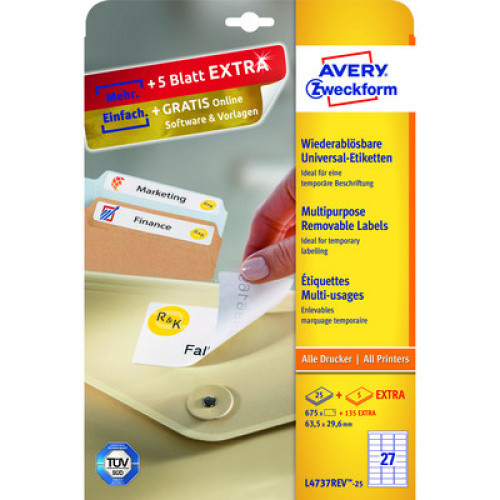 Universal-Etiketten ablösbar 63,5x29,6mm 675St Universal-Etiketten ablösbar 63,5x29,6mm 675St
