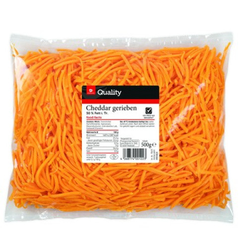 Cheddar Rot gerieben 50% frisch 500g Cheddar Rot gerieben 50% frisch 500g