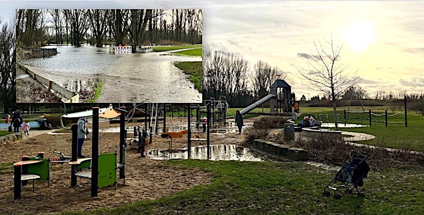 Grundwasserspiegel hinterm dem Deich steigt auch