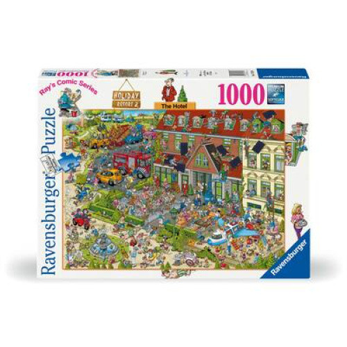 Ravensburger ´Holiday Resort´ (Teil 2, 1000 Teile), fröhliches Comic-Puzzle von Ray Nicholson. Zeigt Ravensburger ´Holiday Resort´ (Teil 2, 1000 Teile), fröhliches Comic-Puzzle von Ray Nicholson. Zeigt
