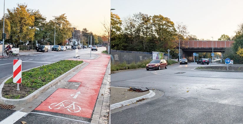 Fahrt Richtung Bahnhof wieder möglich – Fahrbahn und Radwege wurden saniert – Neuer Kreisverkehr Fahrt Richtung Bahnhof wieder möglich – Fahrbahn und Radwege wurden saniert – Neuer Kreisverkehr