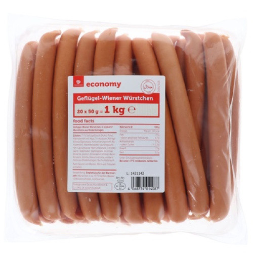 Geflügel Wiener Würstchen halal frisch 20x50g Geflügel Wiener Würstchen halal frisch 20x50g