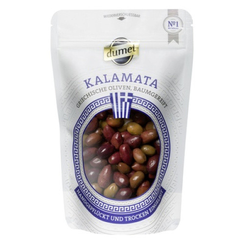 Dumet Kalamata Oliven schwarz mit Stein 200g Dumet Kalamata Oliven schwarz mit Stein 200g