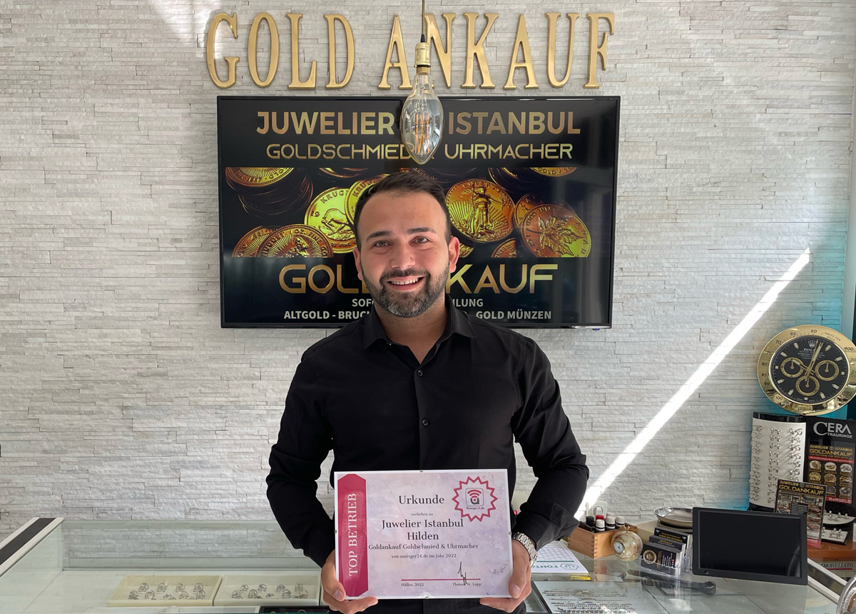 Juwelier-Istanbul-Hilden-Schmuck-Urkunde-Top-Betrieb
