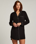 Langärmeliges Jersey-Hemdkleid Essential  - Schwarz Langärmeliges Jersey-Hemdkleid Essential  - Schwarz