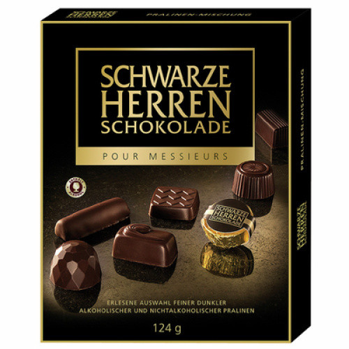 Schwarze Herren Mischung aus alkoholhaltigen Pralinen aus Edelbitter-Schokolade 124g Schwarze Herren Mischung aus alkoholhaltigen Pralinen aus Edelbitter-Schokolade 124g