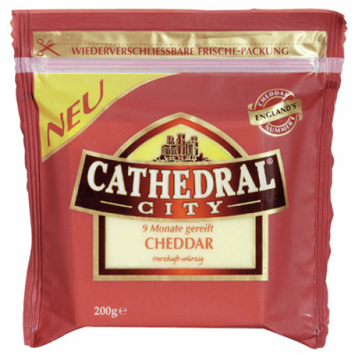 Cathedral Cheddar extra 9 Monate gereift 50% frisch 200g Cathedral Cheddar extra 9 Monate gereift 50% frisch 200g