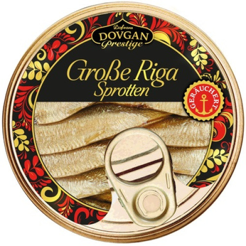 Prestige Große Riga Sprotten geräuchert in Rapsöl 160g Prestige Große Riga Sprotten geräuchert in Rapsöl 160g
