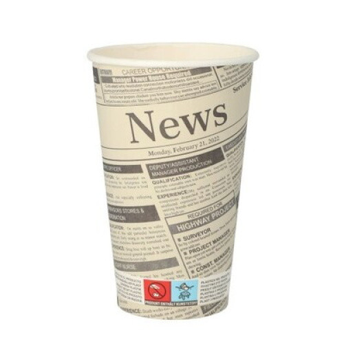 Trinkbecher Newsprint 0,4l Pappe ´To Go´ Ø 9 cm · 13,9 cm weiss 50St Trinkbecher Newsprint 0,4l Pappe ´To Go´ Ø 9 cm · 13,9 cm weiss 50St