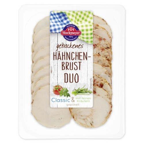 Stockmeyer Hähnchenbrust Duo gebacken frisch 80g Stockmeyer Hähnchenbrust Duo gebacken frisch 80g
