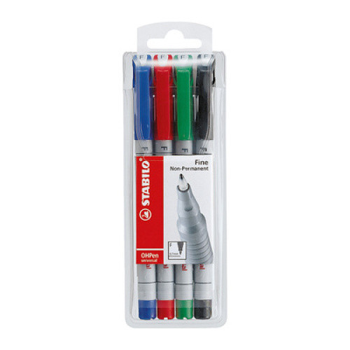 Folienstift STABILO OHPen universal-wasserlöslich grün, rot, blau, schwarz 1St Folienstift STABILO OHPen universal-wasserlöslich grün, rot, blau, schwarz 1St