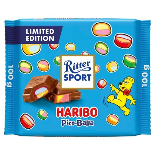 Ritter Sport Pico Balla Vollmilchschokolade mit Fruchtgummi-Konfekt 100g Ritter Sport Pico Balla Vollmilchschokolade mit Fruchtgummi-Konfekt 100g