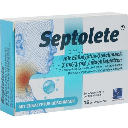 Septolete mit Eukalyptus-Geschmack 3 mg/1 mg Lutschtabletten Septolete mit Eukalyptus-Geschmack 3 mg/1 mg Lutschtabletten