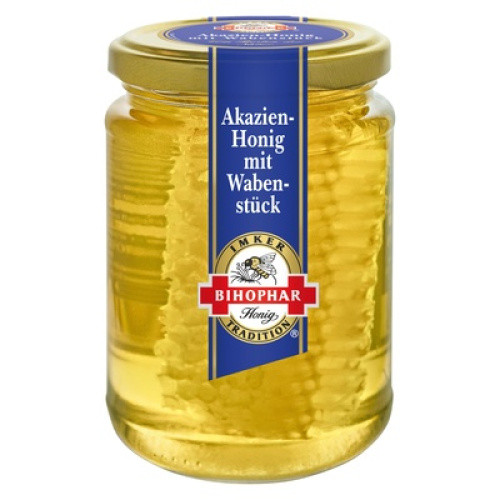 Bihophar Akazienhonig mit Wabenstück 500g Bihophar Akazienhonig mit Wabenstück 500g