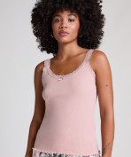 Geripptes Cami mit Spitze  - Rosa Geripptes Cami mit Spitze  - Rosa