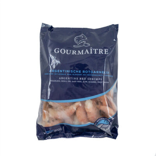 Argentinische Rotgarnelen ohne Kopf mit Schale 13/15 roh TK 1kg Argentinische Rotgarnelen ohne Kopf mit Schale 13/15 roh TK 1kg