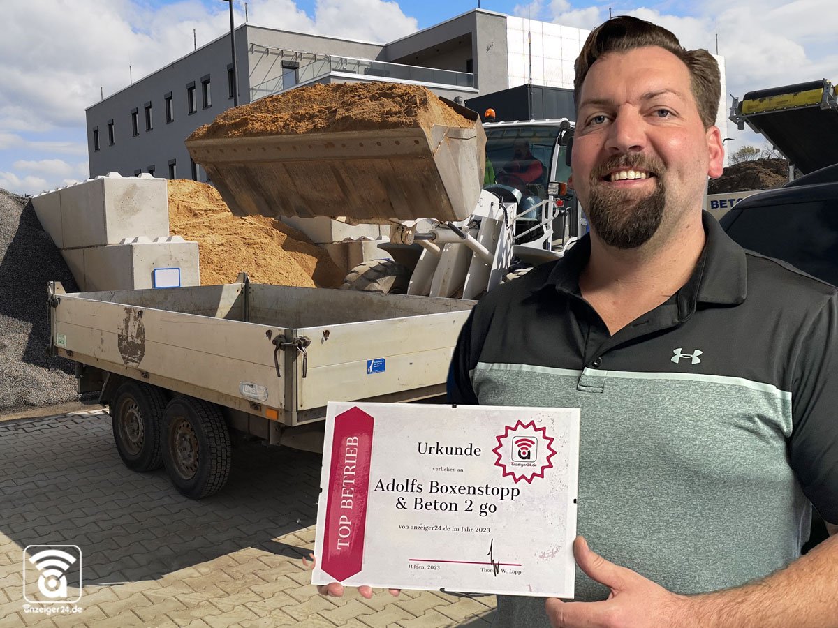 Adolfs-Boxenstopp-Beton-Baustoffe-Hilden-Urkunde-Top-Dienstleister-2023