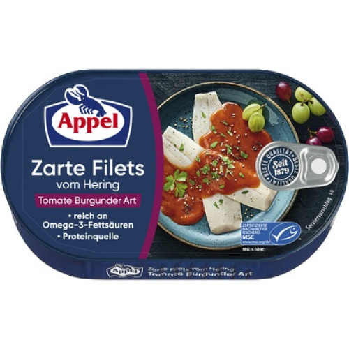 MSC Appel Heringsfilets Tomate Burgunder Creme 200g MSC Appel Heringsfilets Tomate Burgunder Creme 200g