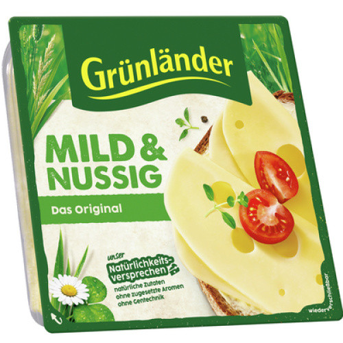 Grünländer Mild & Nussig Scheiben 48%, ohne Gentechnik frisch 140g Grünländer Mild & Nussig Scheiben 48%, ohne Gentechnik frisch 140g